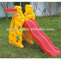 Plastic kids garden play slide with basketball ring